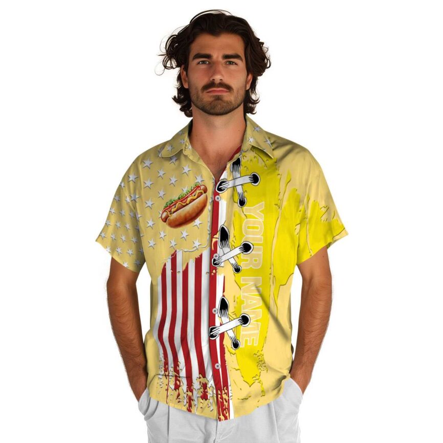 Personalized Hot Dog Flag Stitches Hawaiian Shirt New Arrival