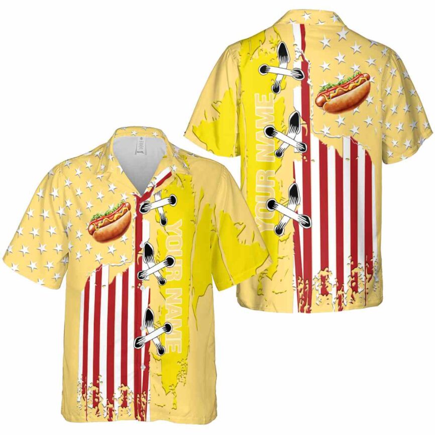 Personalized Hot Dog Flag Stitches Hawaiian Shirt Premium grade