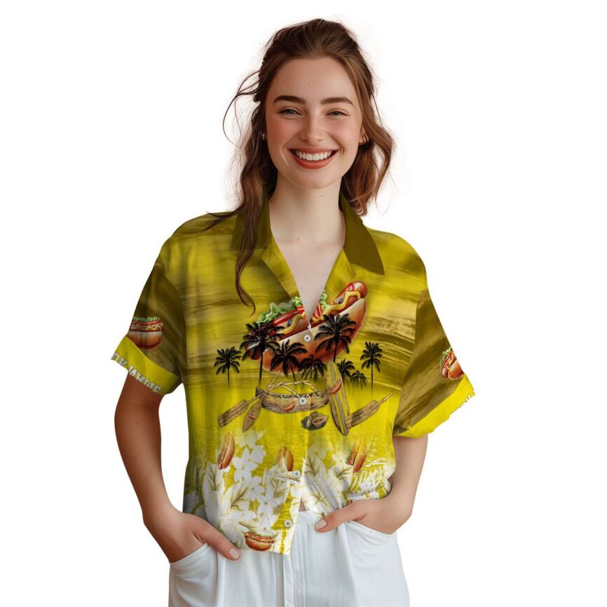 Personalized Hot Dog Sunset Beach Canoe Hawaiian Shirt Top rated