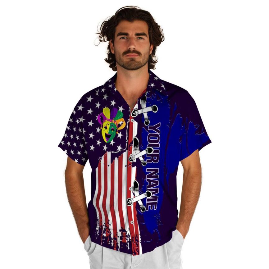 Personalized Mardi Gras Flag Stitches Hawaiian Shirt New Arrival