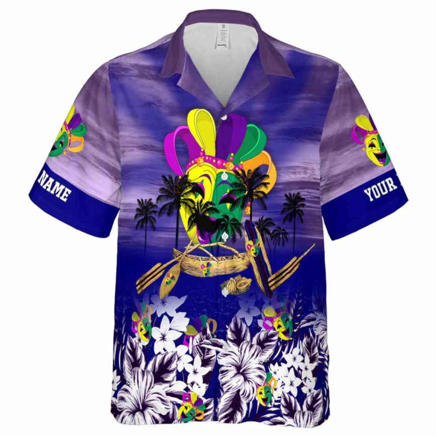 Personalized Mardi Gras Sunset Beach Canoe Hawaiian Shirt Fashion forward