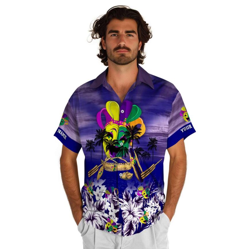 Personalized Mardi Gras Sunset Beach Canoe Hawaiian Shirt New Arrival