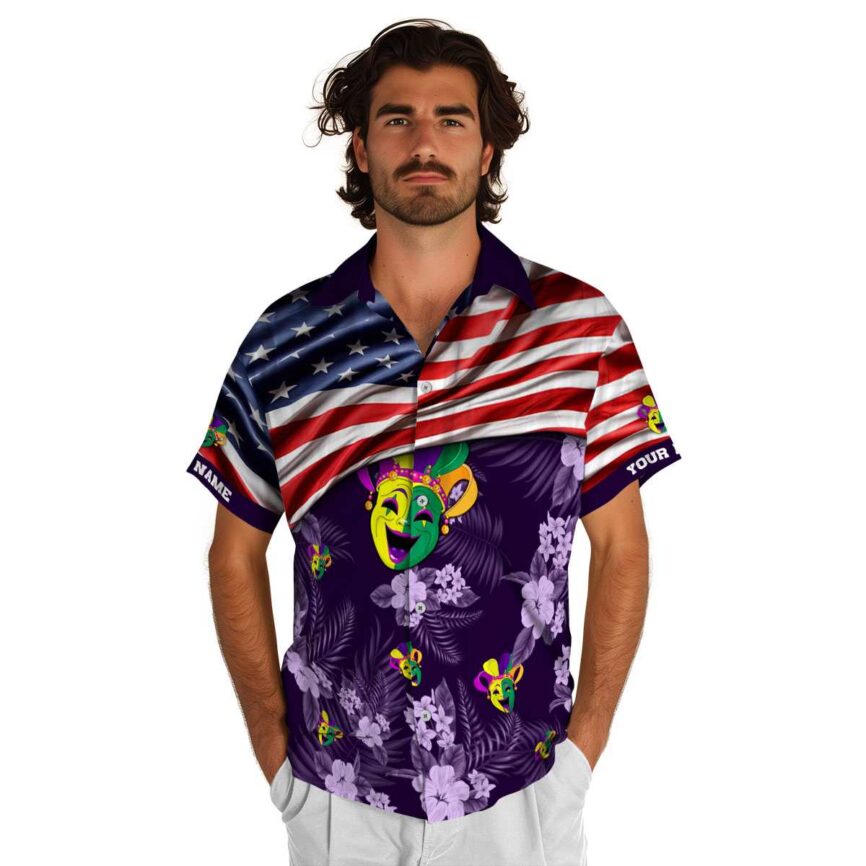 Personalized Mardi Gras US Flag Themed Hawaiian Shirt New Arrival