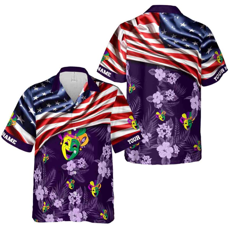Personalized Mardi Gras US Flag Themed Hawaiian Shirt Premium grade