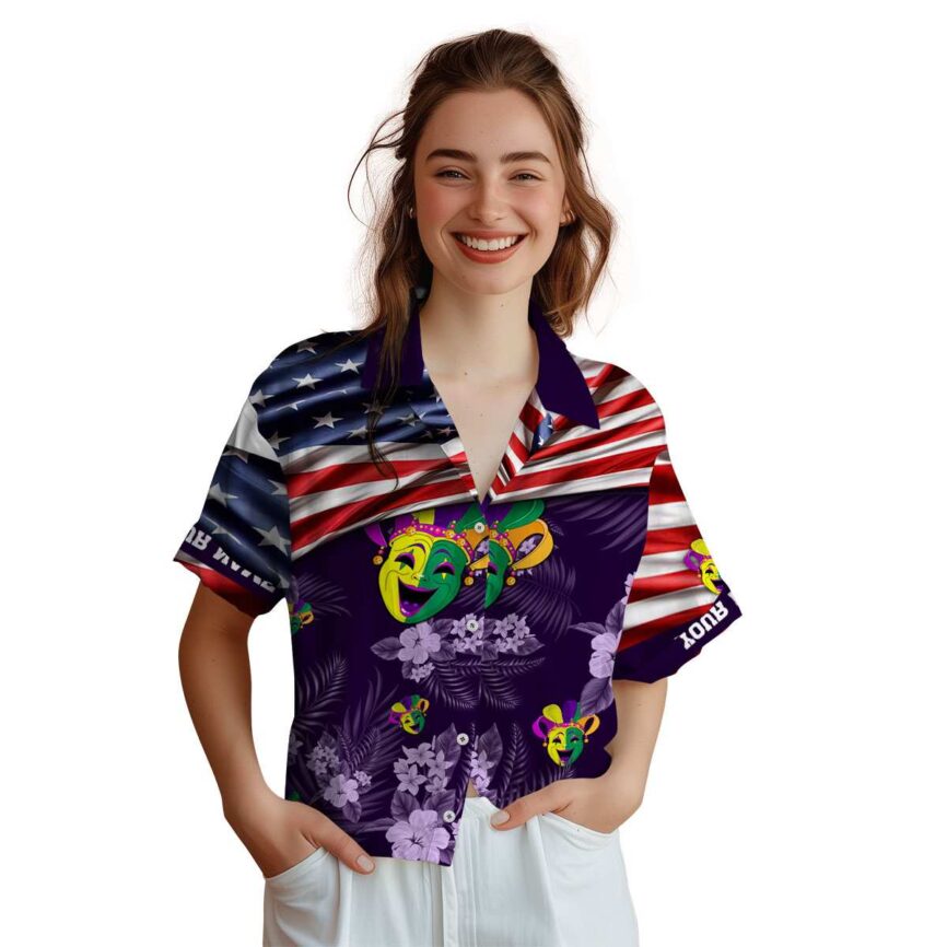Personalized Mardi Gras US Flag Themed Hawaiian Shirt Top rated