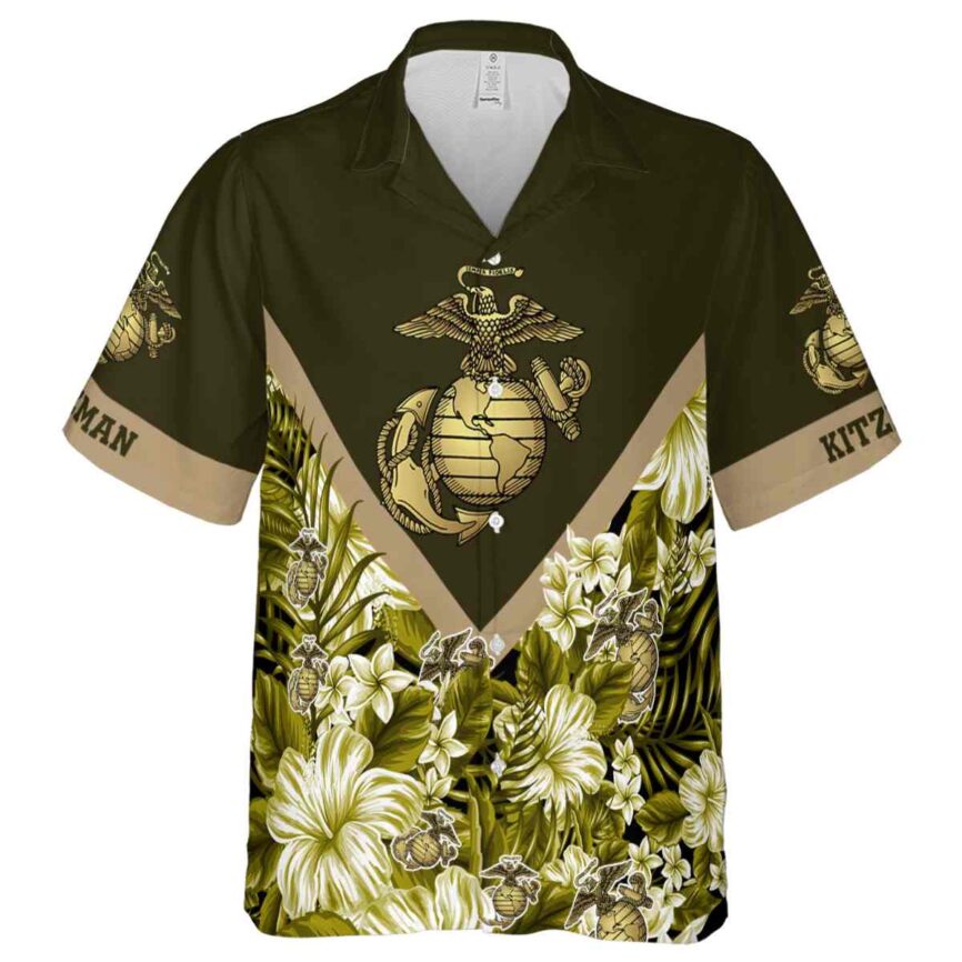 Personalized Marine Corps Bold Floral Number Hawaiian Shirt Fashion forward