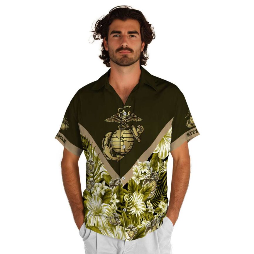 Personalized Marine Corps Bold Floral Number Hawaiian Shirt New Arrival