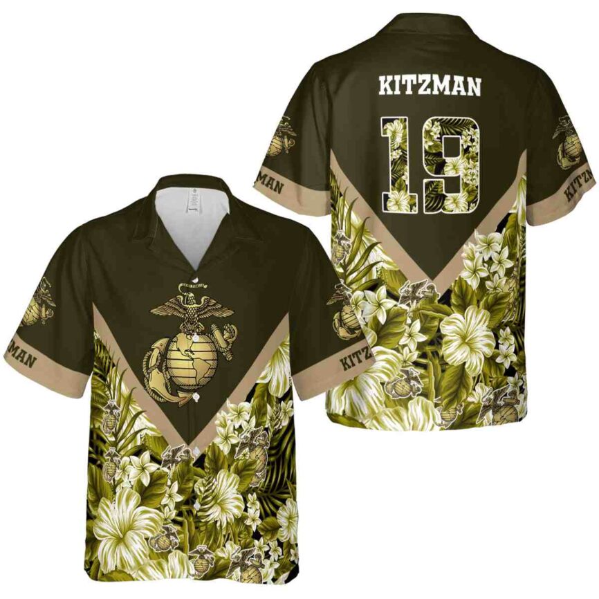 Personalized Marine Corps Bold Floral Number Hawaiian Shirt Premium grade