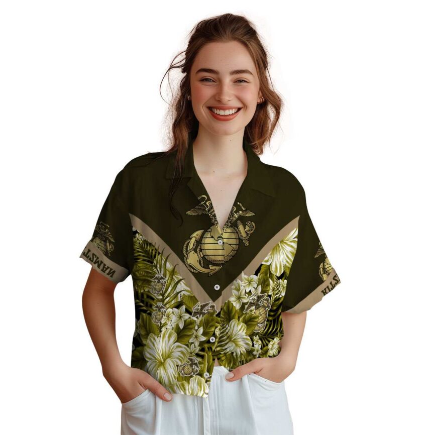 Personalized Marine Corps Bold Floral Number Hawaiian Shirt Top rated