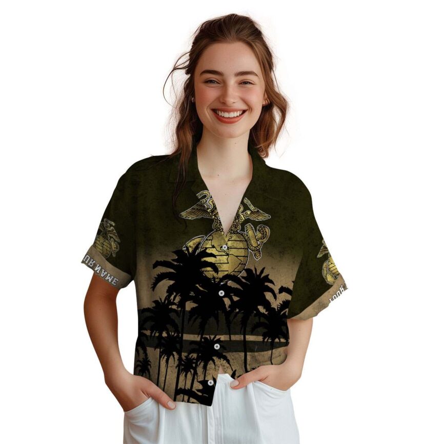 Personalized Marine Corps Sunset Gradient Hawaiian Shirt Top rated