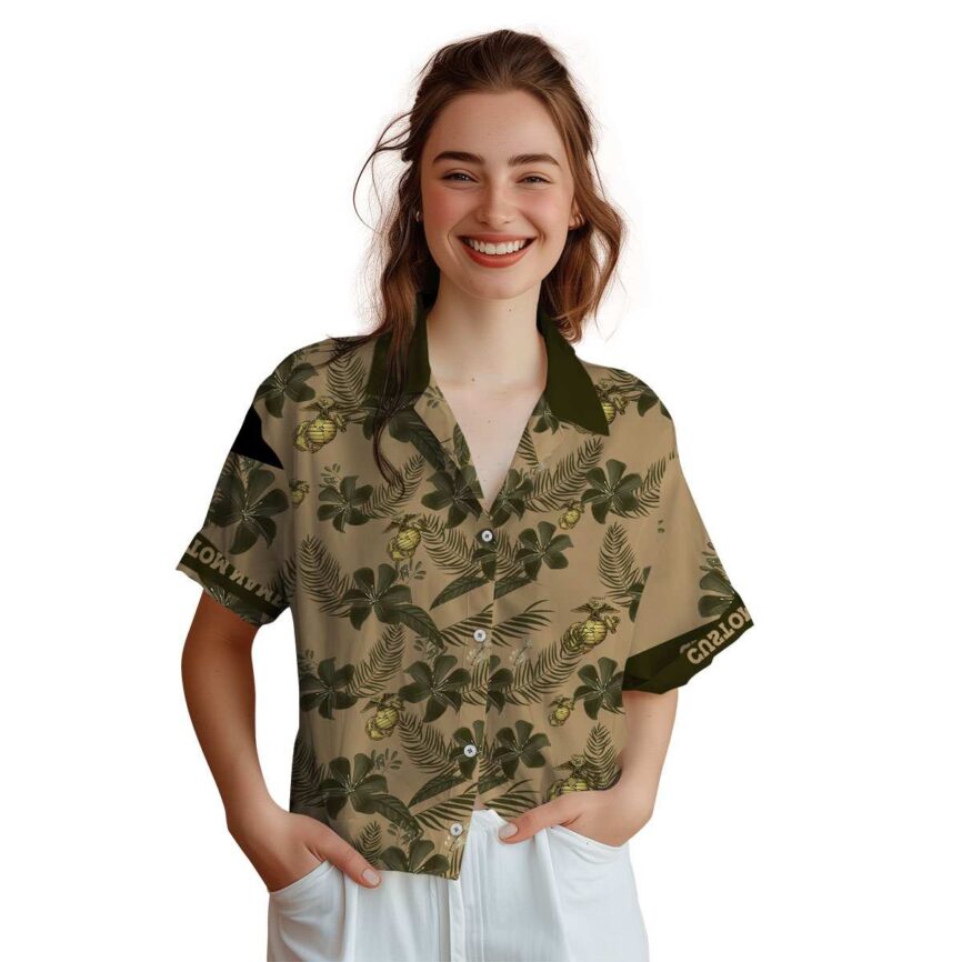 Personalized Marine Corps Tropical Flower Hawaiian Shirt Top rated