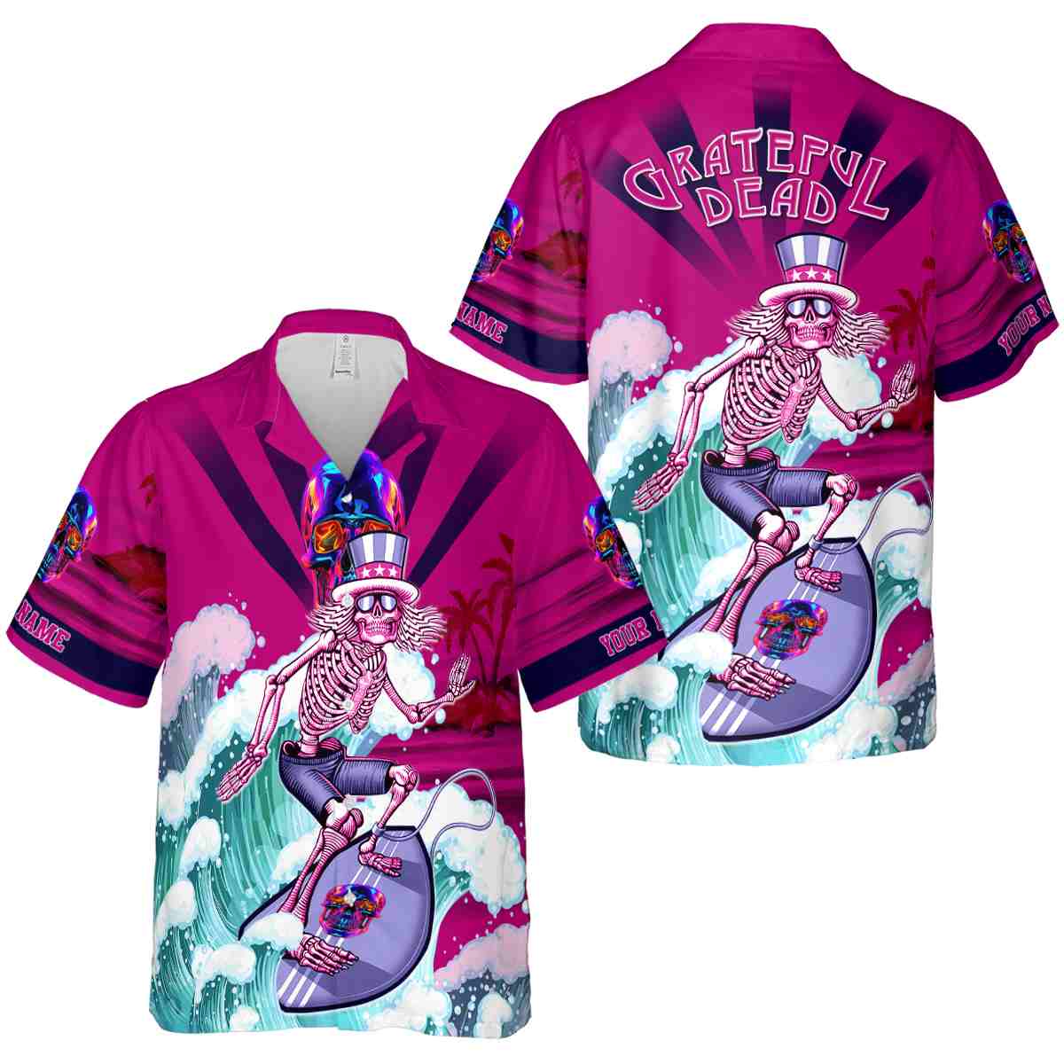 Personalized Neon Grateful Dead Motif Hawaiian Shirt Premium grade Personalized Neon Grateful Dead Motif Hawaiian Shirt Premium grade