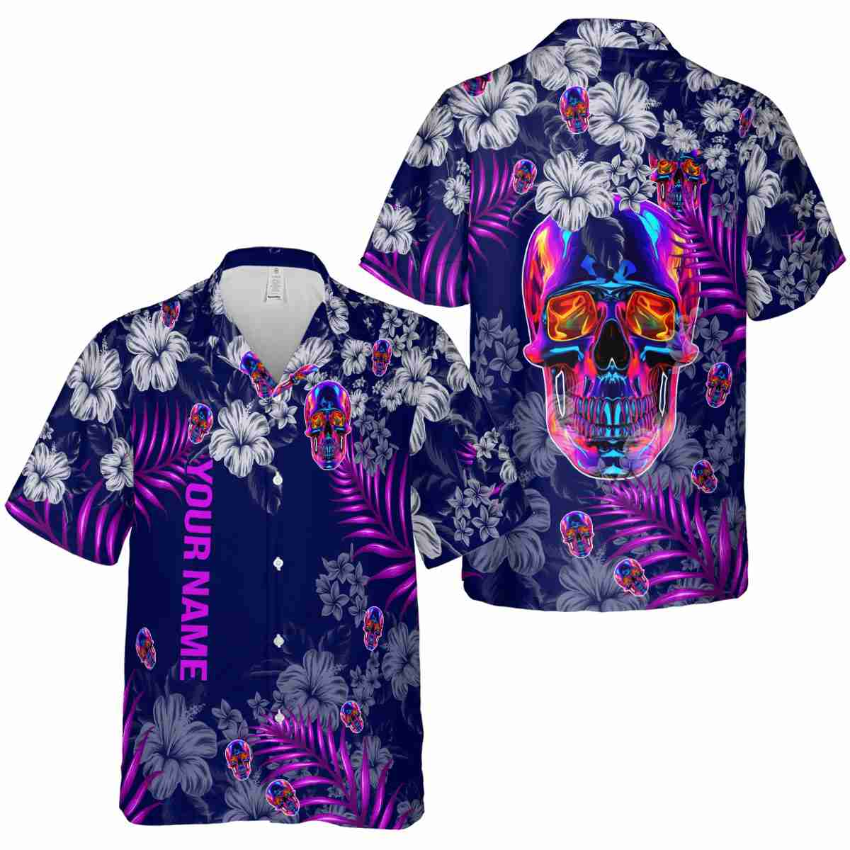 Personalized Neon Hibiscus Pattern Hawaiian Shirt Premium grade Personalized Neon Hibiscus Pattern Hawaiian Shirt Premium grade