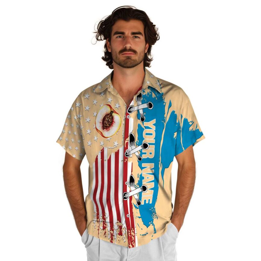 Personalized Peach Flag Stitches Hawaiian Shirt New Arrival