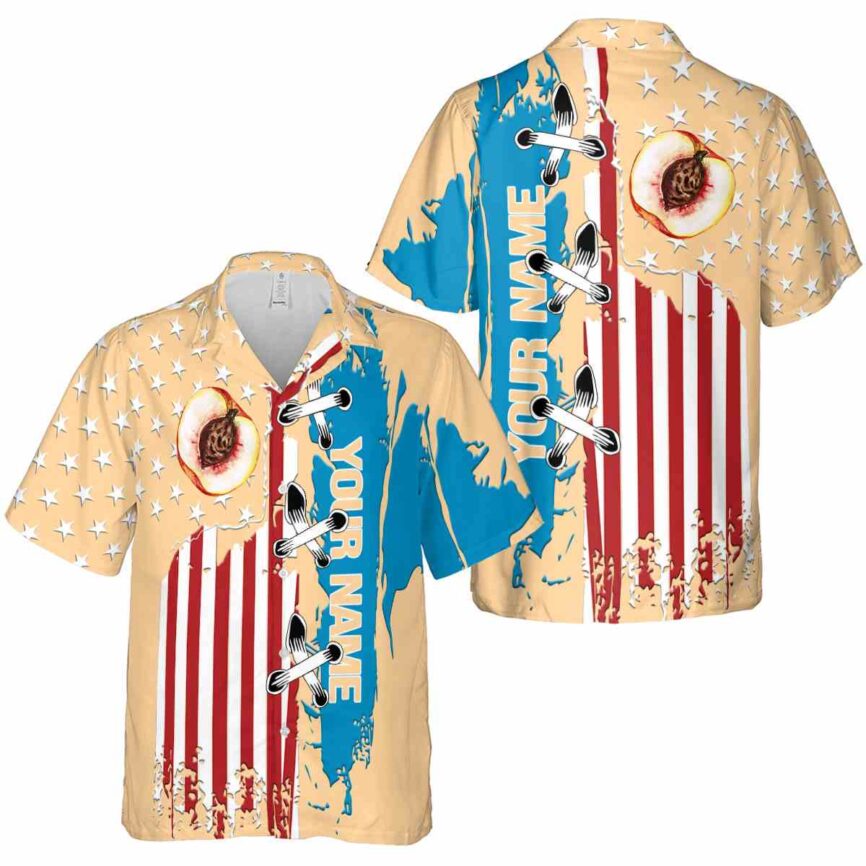 Personalized Peach Flag Stitches Hawaiian Shirt Premium grade