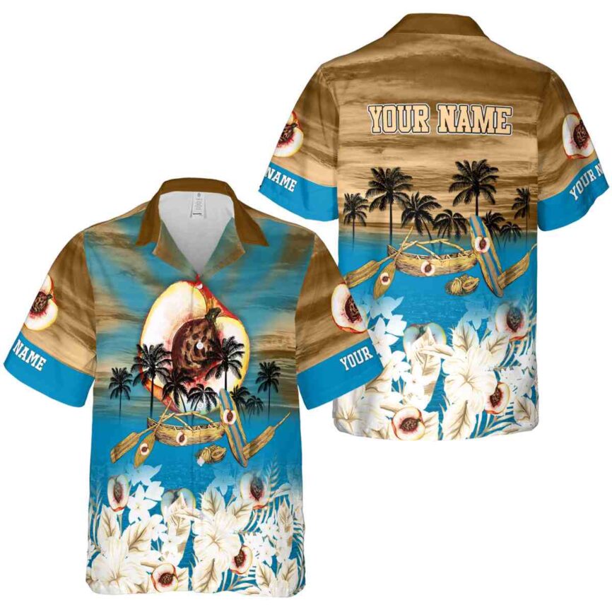 Personalized Peach Sunset Beach Canoe Hawaiian Shirt Premium grade