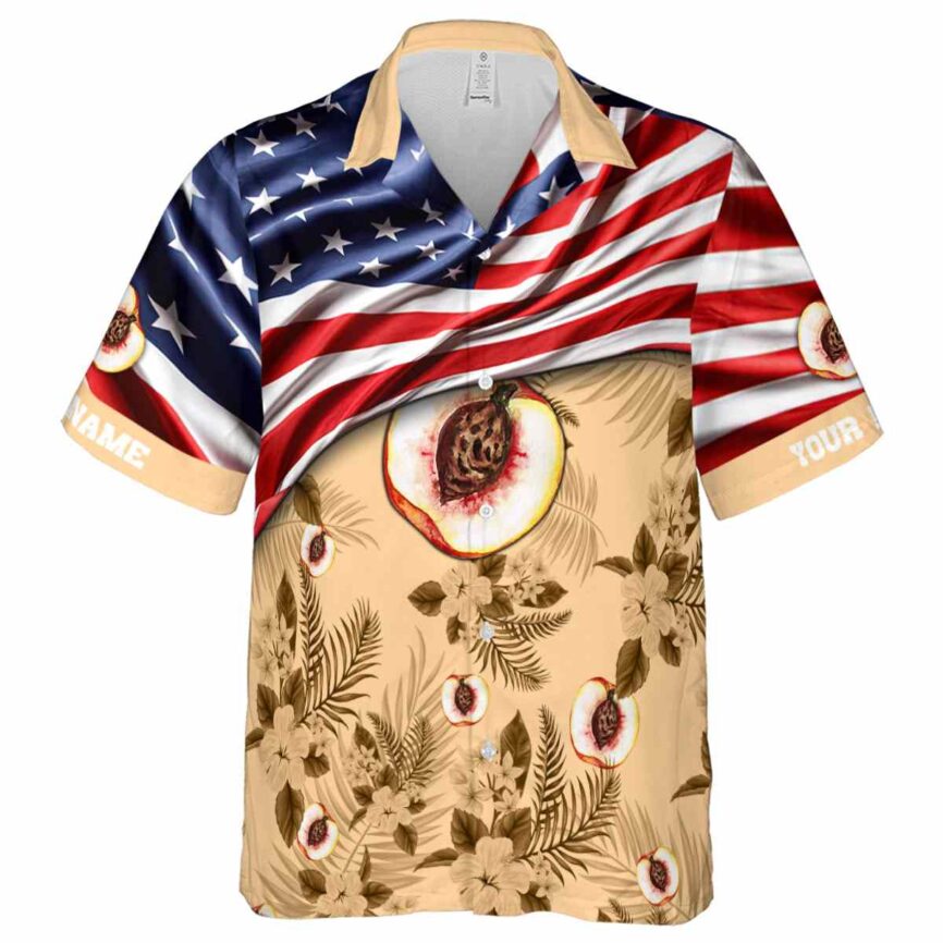 Personalized Peach US Flag Themed Hawaiian Shirt Fashion forward