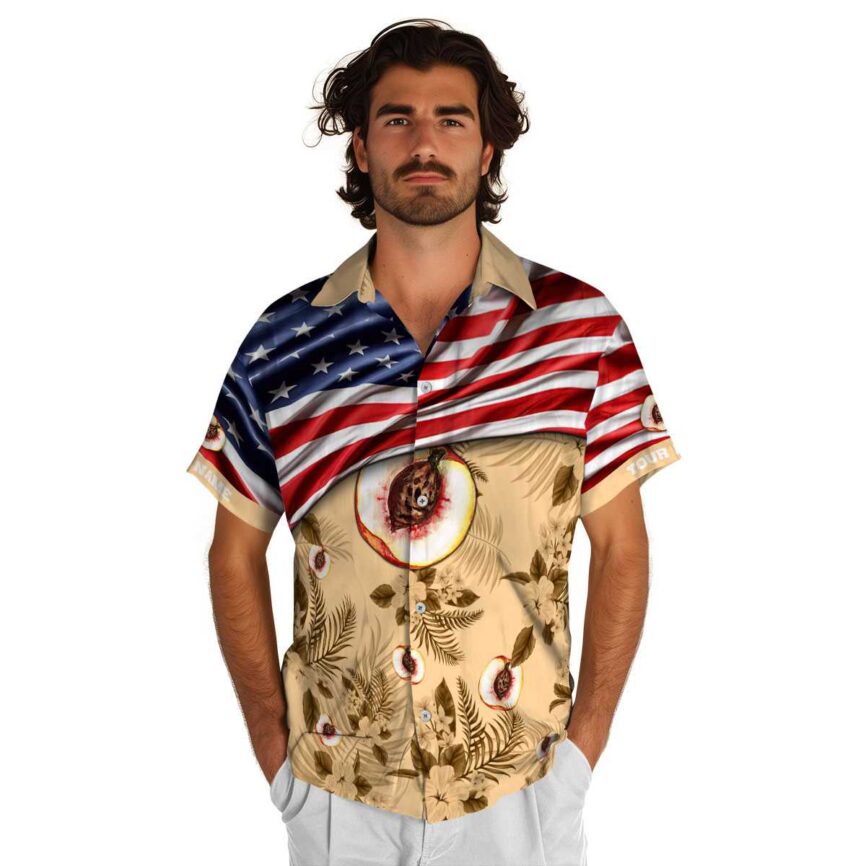 Personalized Peach US Flag Themed Hawaiian Shirt New Arrival