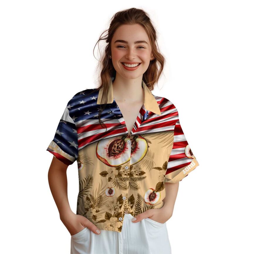 Personalized Peach US Flag Themed Hawaiian Shirt Top rated
