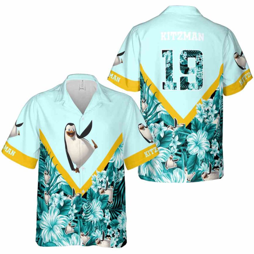 Personalized Penguin Bold Floral Number Hawaiian Shirt Premium grade