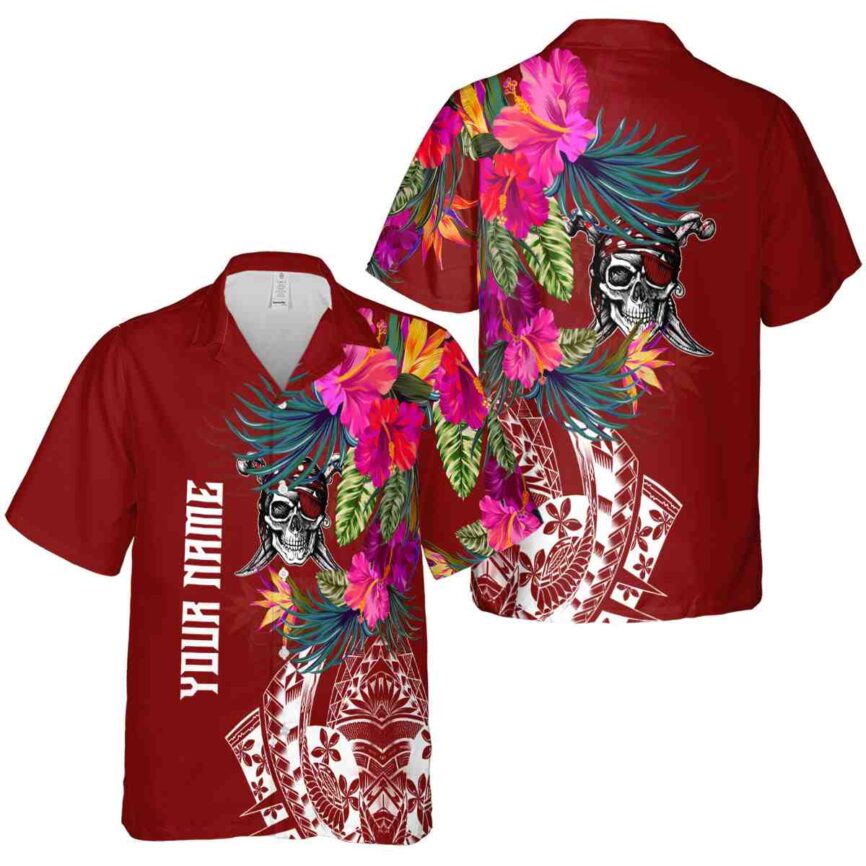 Personalized Pirate Polynesian Flowers Hawaiian Shirt Premium grade