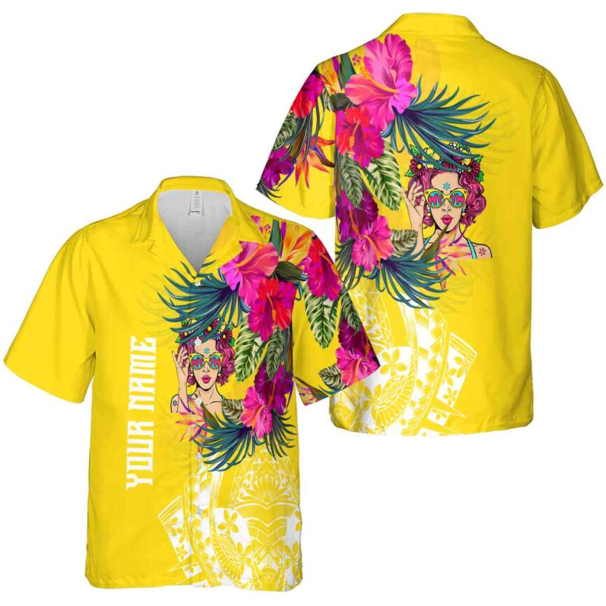 Personalized Pop Polynesian Flowers Hawaiian Shirt Premium grade