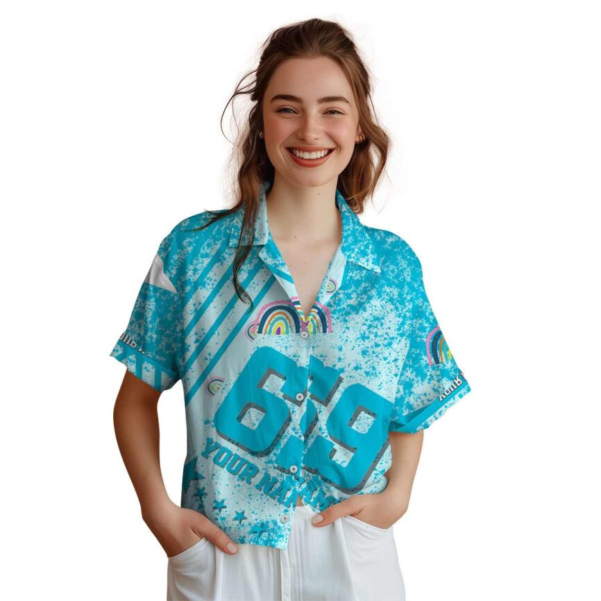 Personalized Rainbow Stripe Burst Hawaiian Shirt Top rated