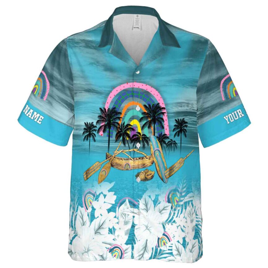 Personalized Rainbow Sunset Beach Canoe Hawaiian Shirt Fashion forward
