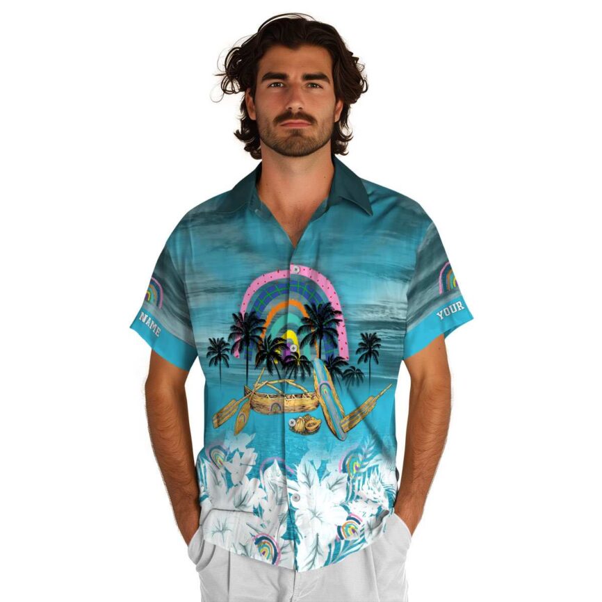 Personalized Rainbow Sunset Beach Canoe Hawaiian Shirt New Arrival
