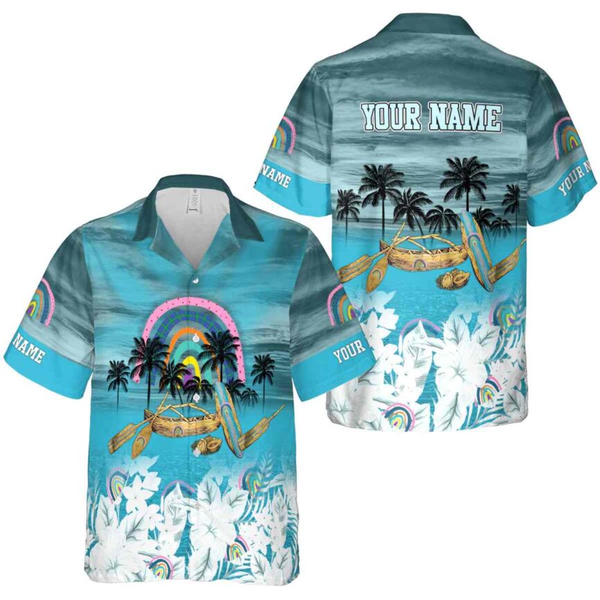 Personalized Rainbow Sunset Beach Canoe Hawaiian Shirt Premium grade
