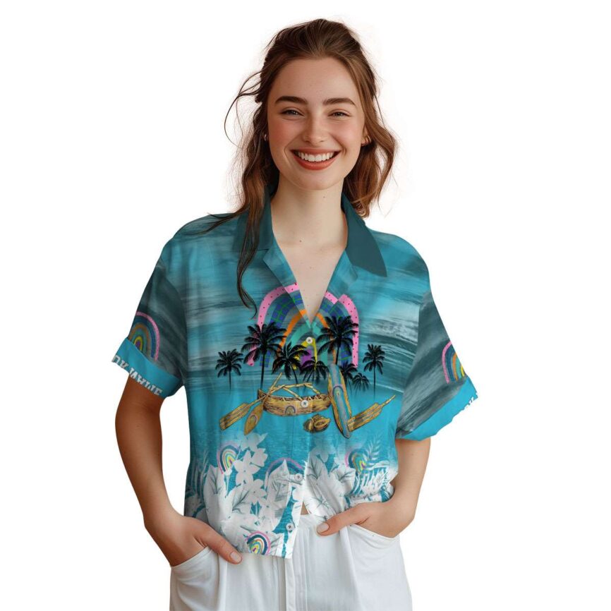 Personalized Rainbow Sunset Beach Canoe Hawaiian Shirt Top rated