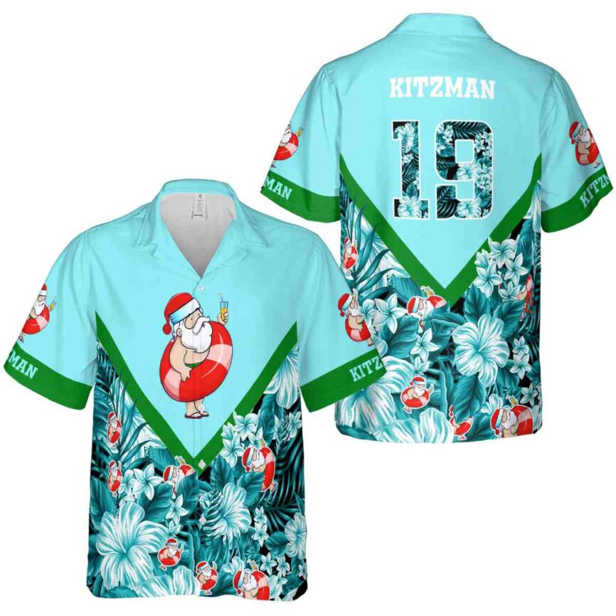 Personalized Santa Bold Floral Number Hawaiian Shirt Premium grade
