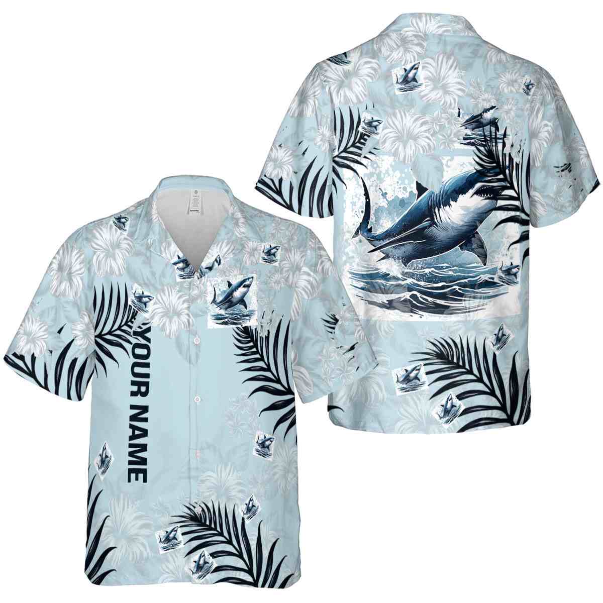 Personalized Shark Hibiscus Pattern Hawaiian Shirt Premium grade Personalized Shark Hibiscus Pattern Hawaiian Shirt Premium grade