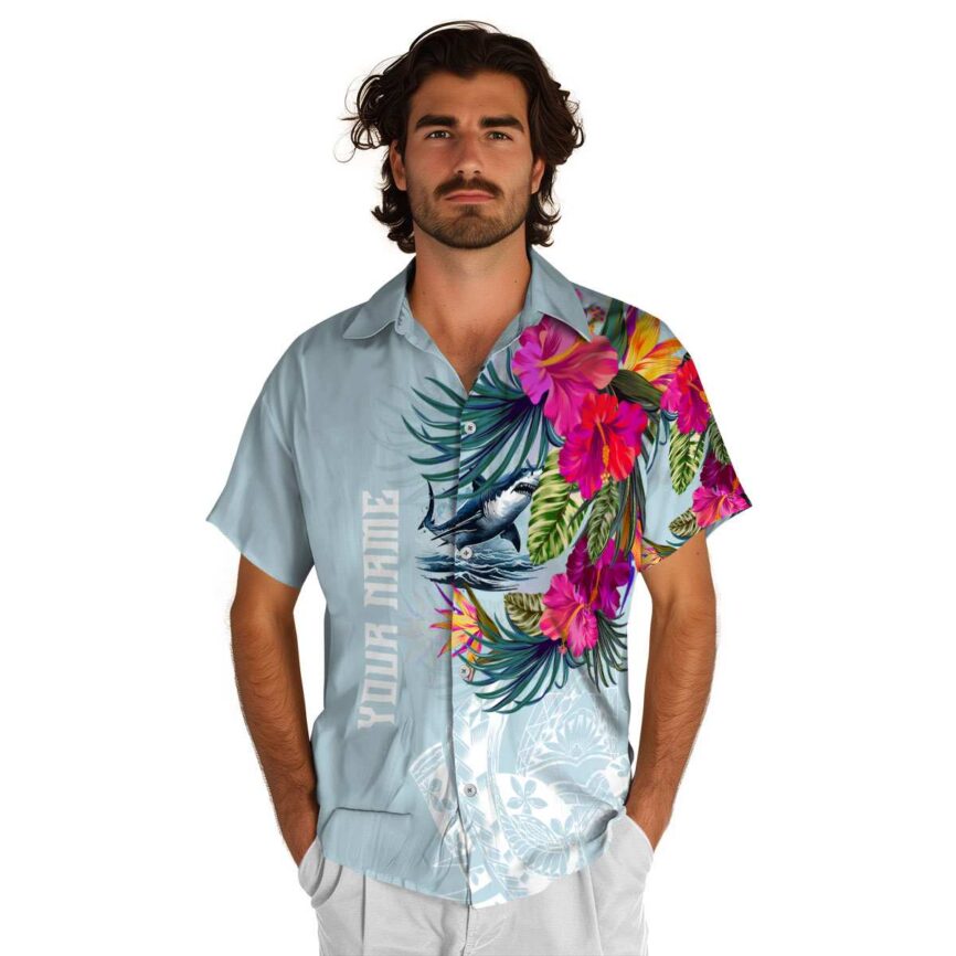 Personalized Shark Polynesian Flowers Hawaiian Shirt New Arrival