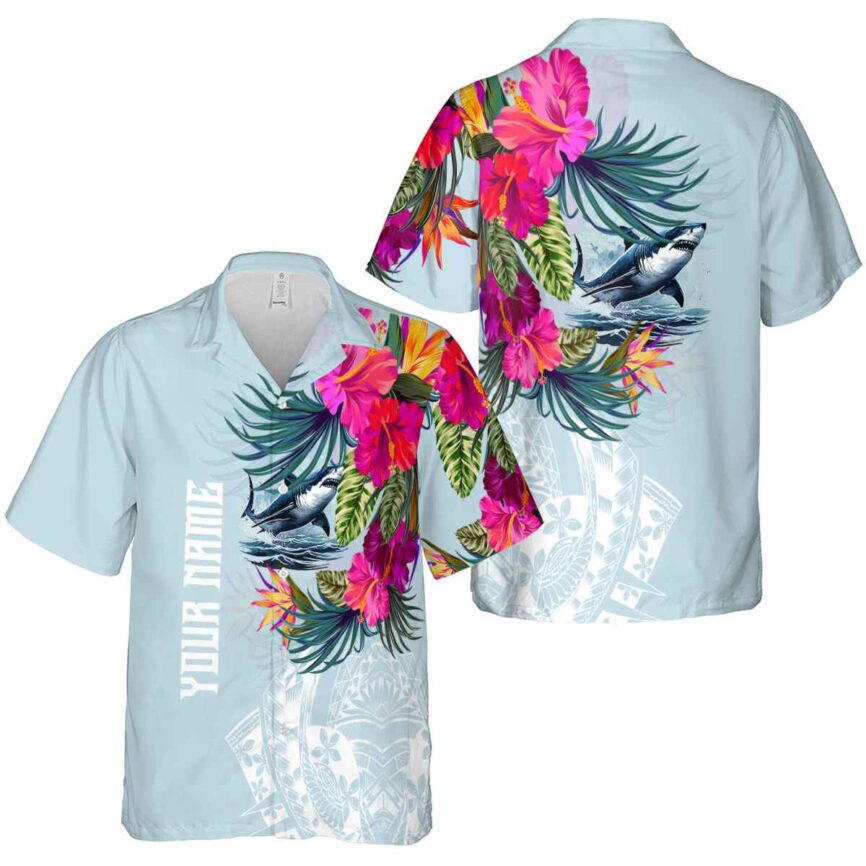Personalized Shark Polynesian Flowers Hawaiian Shirt Premium grade