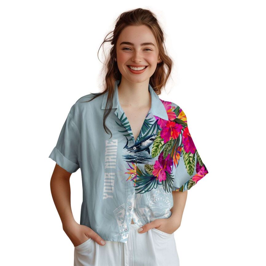 Personalized Shark Polynesian Flowers Hawaiian Shirt Top rated