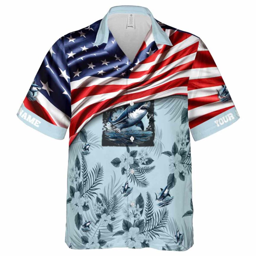 Personalized Shark US Flag Themed Hawaiian Shirt Fashion forward