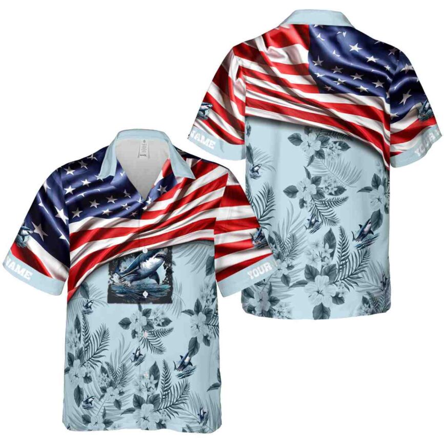Personalized Shark US Flag Themed Hawaiian Shirt Premium grade