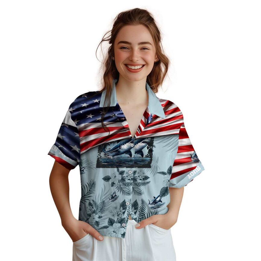 Personalized Shark US Flag Themed Hawaiian Shirt Top rated
