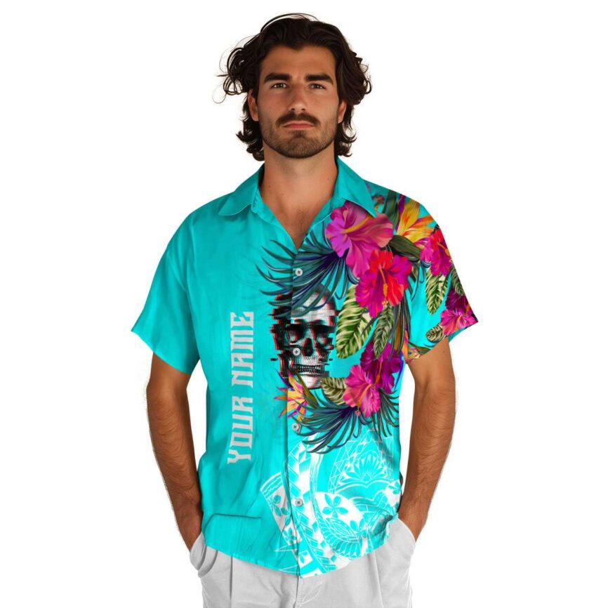 Personalized Skull Polynesian Flowers Hawaiian Shirt New Arrival