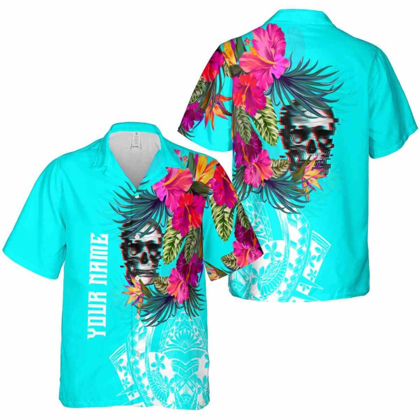Personalized Skull Polynesian Flowers Hawaiian Shirt Premium grade