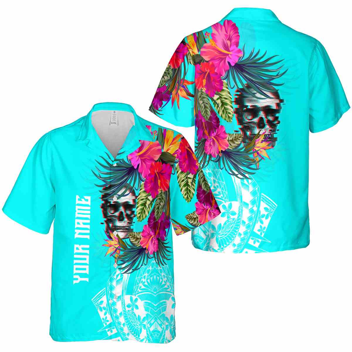 Personalized Skull Polynesian Flowers Hawaiian Shirt Premium grade Personalized Skull Polynesian Flowers Hawaiian Shirt Premium grade