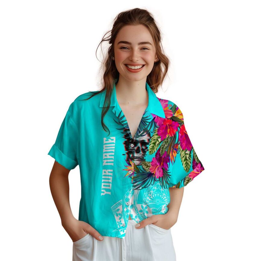 Personalized Skull Polynesian Flowers Hawaiian Shirt Top rated