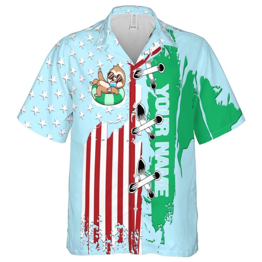 Personalized Sloth Flag Stitches Hawaiian Shirt Fashion forward