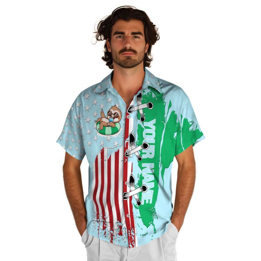 Personalized Sloth Flag Stitches Hawaiian Shirt New Arrival