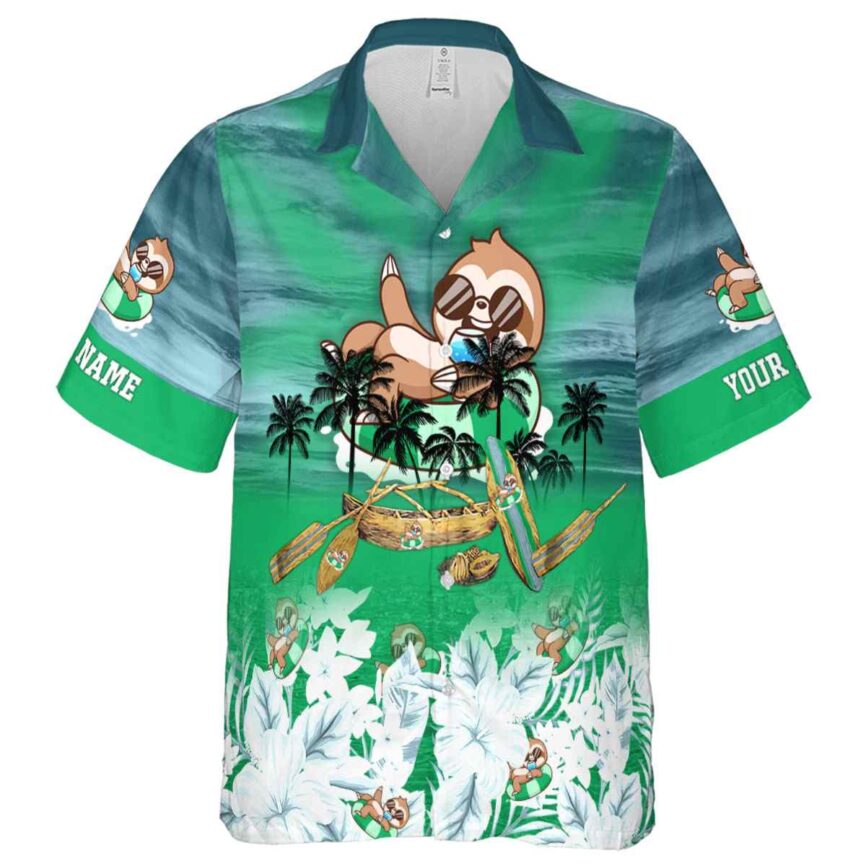 Personalized Sloth Sunset Beach Canoe Hawaiian Shirt Fashion forward