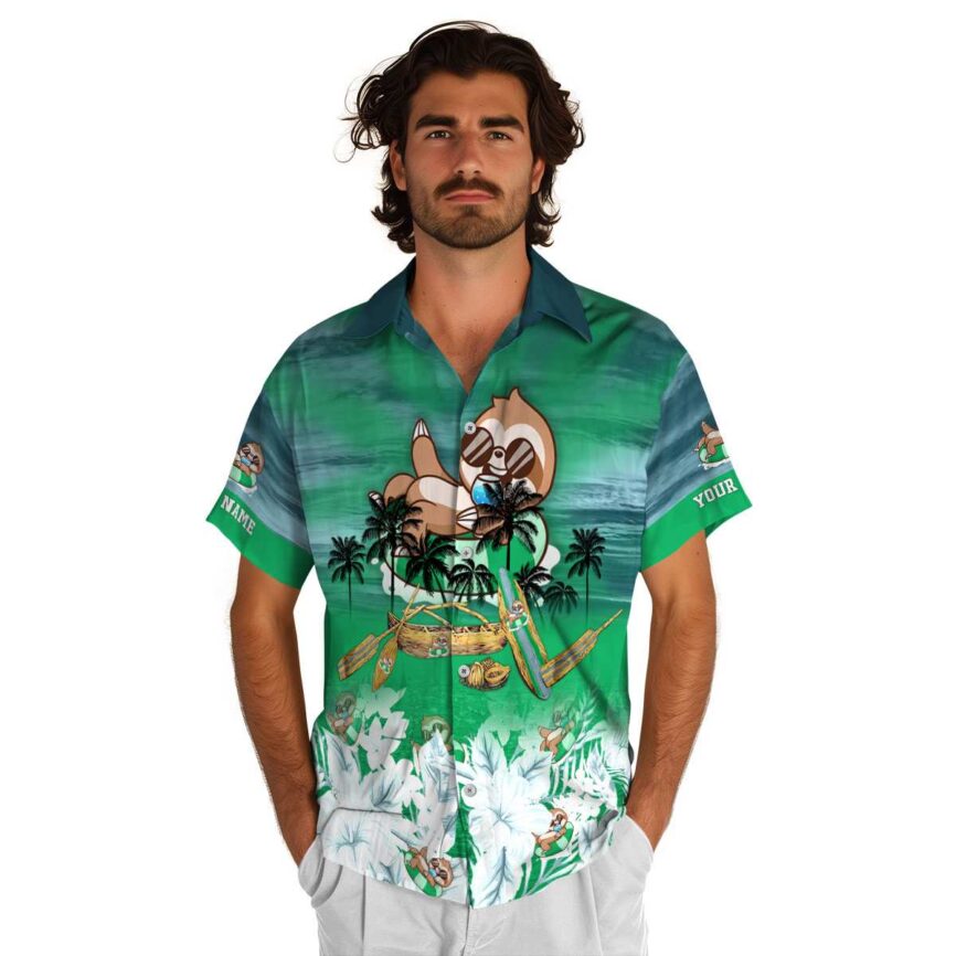 Personalized Sloth Sunset Beach Canoe Hawaiian Shirt New Arrival