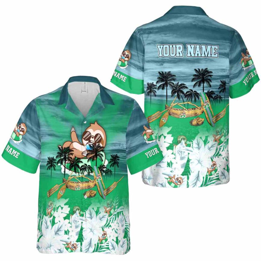 Personalized Sloth Sunset Beach Canoe Hawaiian Shirt Premium grade