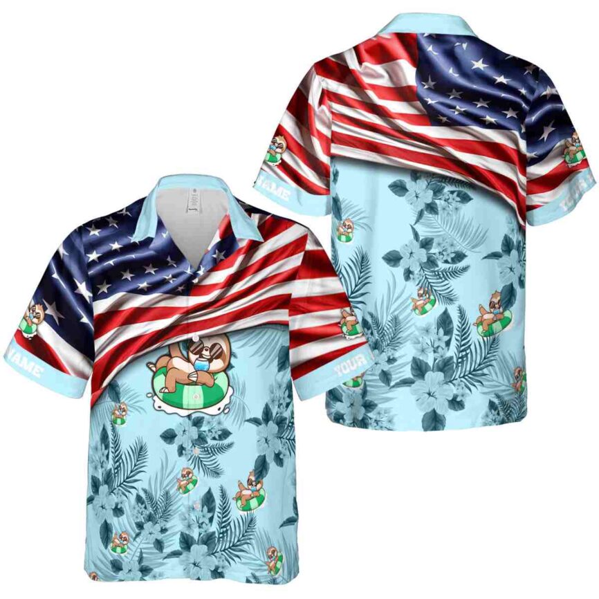 Personalized Sloth US Flag Themed Hawaiian Shirt Premium grade