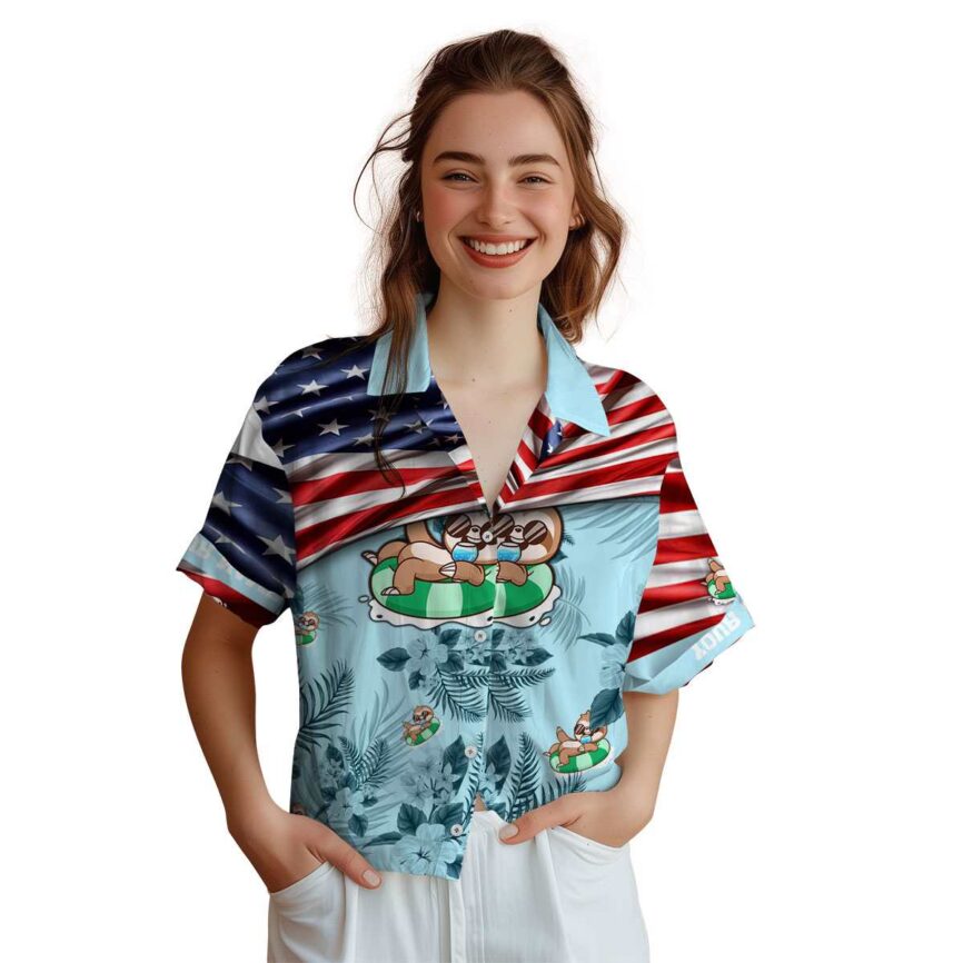 Personalized Sloth US Flag Themed Hawaiian Shirt Top rated